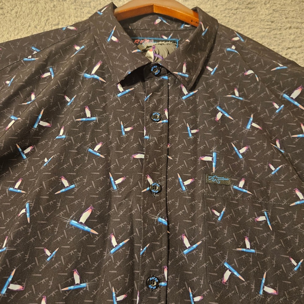 Retro Rifle Mens 2XL The Hanguin Penguin Bullet Short Sleeve Button Down Shirt